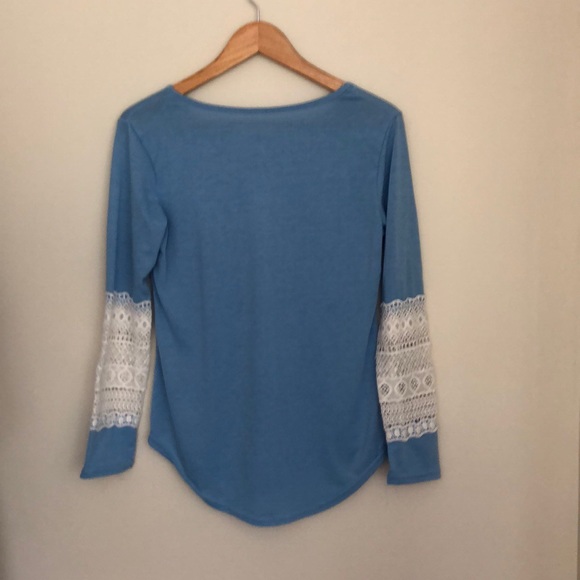🎀NWOT ROMWE Blue 3/4 Sleeve Shirt Size Small - Picture 4 of 5